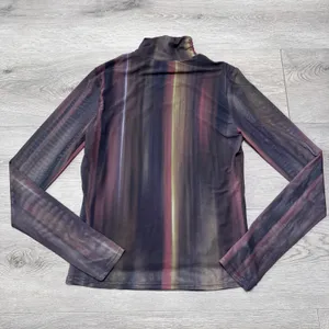 Bailey 44 Women‎ Small Sheer Mesh Mock Neck Top Abstract Stripe Small Brown thumbnail 2