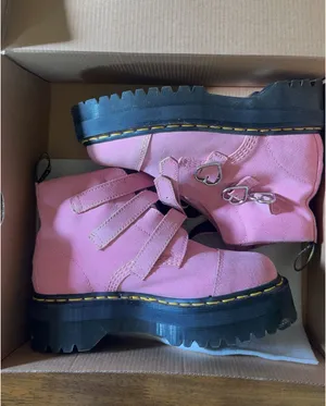 Pink Dr. Martens Boots with heart shaped buckles thumbnail 1