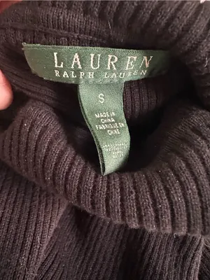 Ralph Lauren Black Ribbed Turtleneck Sweater Gold Buttons Epaulettes Preppy thumbnail 3