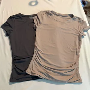 QINSEN 2 Pack Ruched Side Short Sleeve T-Shirts Gray Tan XS Slim Fit Crewneck thumbnail 1