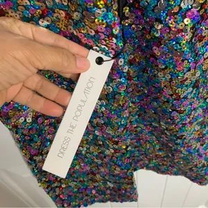 Dress the population sequin mini dress bodycon hoco homecoming party XS FLAWED‎ thumbnail 10