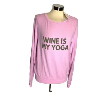 NWT Wildfox Wine is my‎ Yoga beach sweatshirt Sz S thumbnail 2