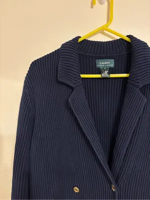 Lauren Ralph Lauren Navy Ribbed Cotton Double Breasted Cardigan M thumbnail 5