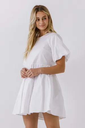 English Factory Short Balloon Sleeve Mini Dress White thumbnail 3