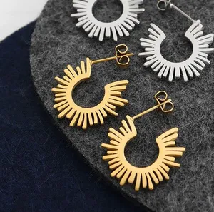 Gold Sun Rays Open Hoop Earrings thumbnail 7