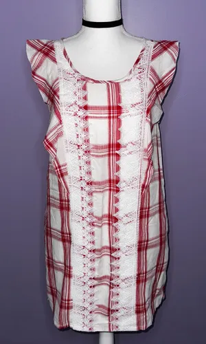 Entro NWT Boutique Red and White Plaid Dress with Lace Detail thumbnail 1
