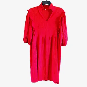 Womens Red Ruffle Shoulder‎ Dress Textured Puff Sleeve XL thumbnail 2