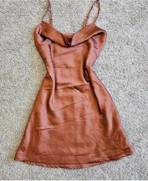 Hollister Copper gold cowl mini satin dress thumbnail 1