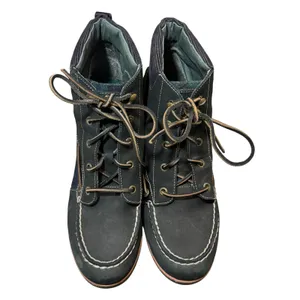 Sperry Top-Sider 11M Black Green Leather Wedge Boot Plaid Laceup Preppy Academia thumbnail 5