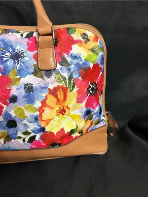 Bueno Floral Dome Satchel Handbag with Tan Trim & Red Interior thumbnail 3
