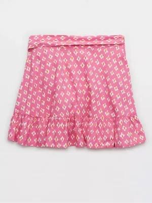 Aerie Pink Linen Blend Wrap Mini Skirt Ruffle Hem Cottagecore Medium thumbnail 5