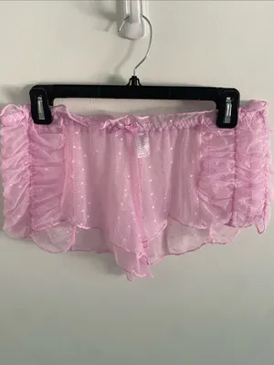 Carrie Amber Sheer Swiss Dot Ruched Bubblegum Pink Cami Shorts Set Size Large thumbnail 6