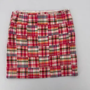Talbots Patchwork Cotton Madras Plaid Mini Skirt Pink Green Colorful Size 8 thumbnail 8