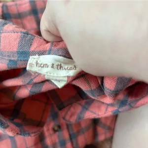 Women’s Hem & Thread Flannel Shirt Orange Blue Frayed Edges Size Large Oversized thumbnail 2