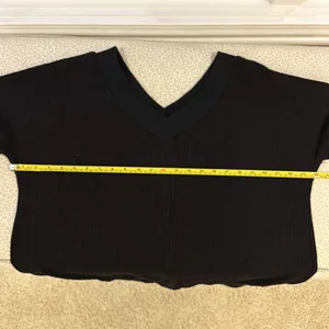 Waffle Knit V Neck Off Shoulder Black Shirt size XL thumbnail 8