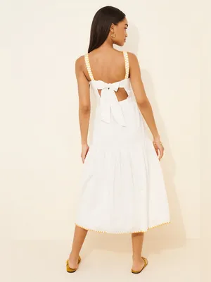 SAYLOR White Lemon Crochet Bib Midi Dress Ruffle Tiered Sundress Small thumbnail 3