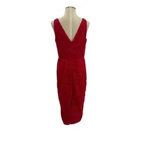 Finders Keepers‎ Spectrum Red Embroidered Midi Dress Sheath V Neck NWT Medium thumbnail 7