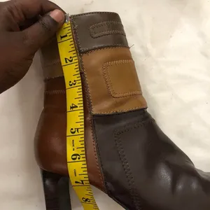 Predictions 2000s Y2K Brown tan patchwork leather 2” kitten heel ankle mid calf boots - Size 6.5W Boho thumbnail 4