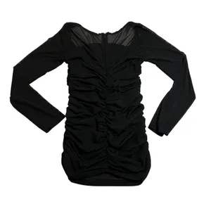 Women's Square Neck Ruched Bodycon Mini Dress Size S Mesh Sleeves Going Out Date thumbnail 2