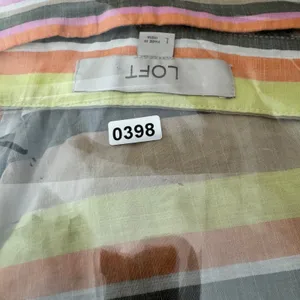 LOFT Women Lg Pink Orange Yellow Striped Square Neck Flutter Sleeve Cotton Top thumbnail 8