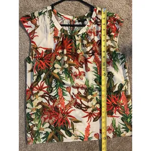 Women's Talbots vibrant,‎ sleeveless shirt tropical botanical M thumbnail 6