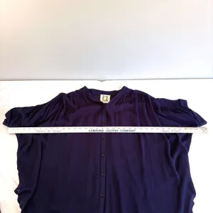 PPLA Purple Crepe Oversized Button Down‎ Blouse Short Sleeve Large Flowy Boho thumbnail 5