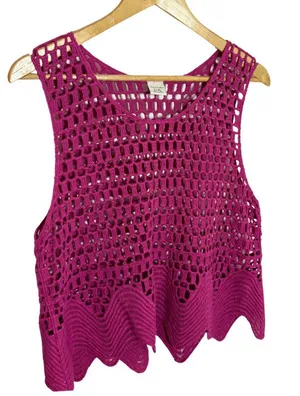 Anna & Ava Pink Crochet Tank Top 100% Cotton Cover Up XL thumbnail 1
