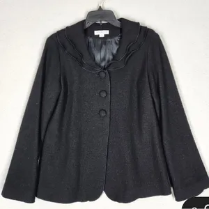 Pendleton Black Wool Jacket Women’s Button Front Ruffle Collar Classic Size Med thumbnail 1