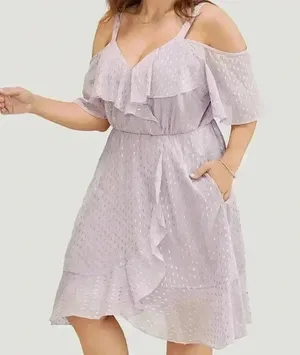 NWT!geometric ruffle trim cold shoulder pocket wrap dress size 14–16 or 1X thumbnail 3
