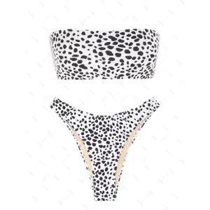 Zaful dalmation print bikini set Bandeau lace up top high cut bottom size 6 thumbnail 3