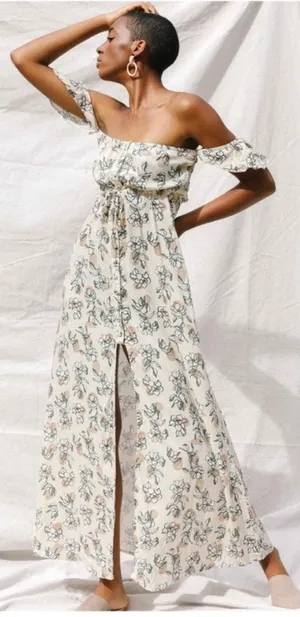 Yireh Lina maxi‎ dress in magnolia Sz M off the shoulder Sz M thumbnail 1