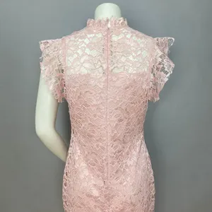 Enfocus Studio Lace Sheath Dress Women 8 Blush Pink Mock Neck Flutter Sleeve‎ thumbnail 6
