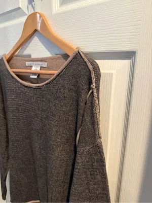 Max Studio Chocolate Brown Crewneck Sweater with Contrast Trim thumbnail 5