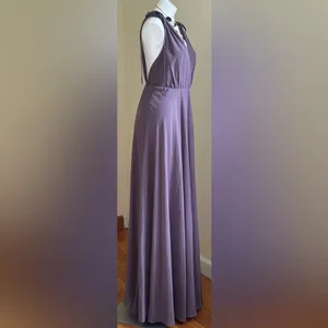 Lulus Lavender NWT Evening Maxi Tie Straps Gown.V Neck Low Cut Sz L Zip In Back. thumbnail 2