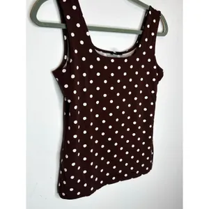 Ann Taylor Square Neck Polka Dot Layering Tank Top Rich Walnut Brown Size S NWT thumbnail 3