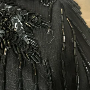 Vintage Right Choice Silk Beaded Gown Black Evening Dress 1980s Made in India‎ thumbnail 14