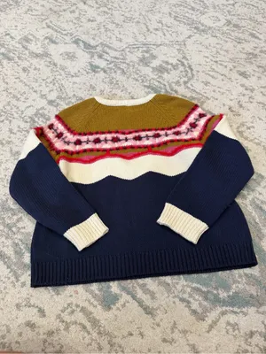 Anthropologie Field Flower Camellia Fair Isle Fuzzy Wool Blend Sweater XL thumbnail 4
