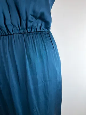 H&M dark teal satin maxi dress minimalist slip with slit and open back vibe 2 thumbnail 16