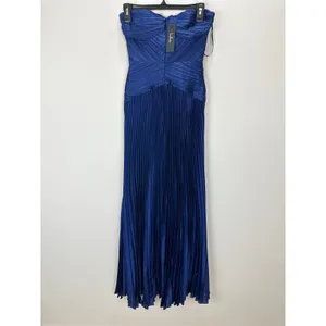 Lulus Elkay Navy Blue Pleated Satin Drop Waist Maxi Dress Formal Glam XS NWT thumbnail 6