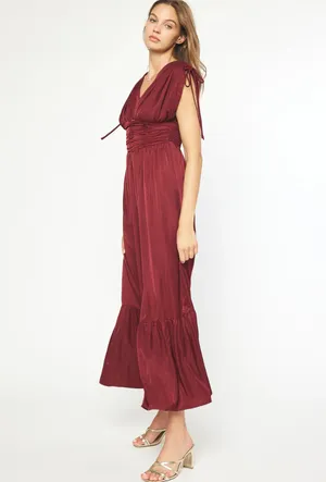 Entro Sleeveless Satin Maxi Dress Wine Red Garnet thumbnail 3