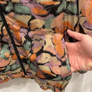 Funky vintage pastel earth tones silk Oleg Cassini track jacket pockets thumbnail 7