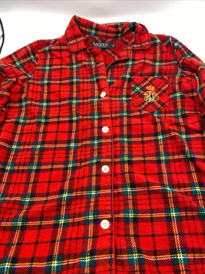 Lauren Ralph Lauren Womens Red Plaid Black Label Flannel Pajama top shirt Small thumbnail 2