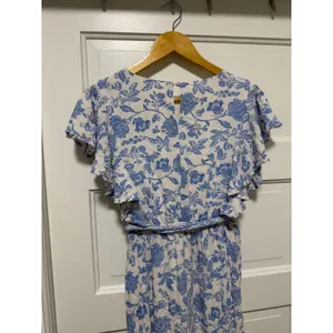 Bohme Blue‎ Floral Toile Ruffle Midi Dress Tie Waist Small thumbnail 15