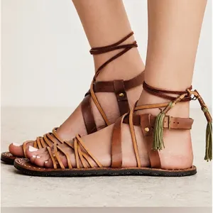 933|Free People Studded Boho Hippie Leather Gladiator Sandals Brown Women 37 6.5 thumbnail 2