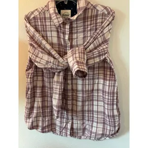 Jachs Girlfriend Purple Plaid Button Down Shirt Long Sleeve Rayon Blend Top thumbnail 3