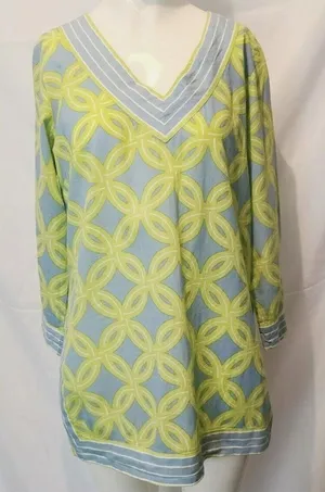 Gretchen Scott Green‎ Blue 100% Cotton Tunic Top Swim Summer Beach Size Small thumbnail 1