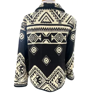 Vintage western Aztec tapestry coat Agaro collection‎ black cream sz M thumbnail 2