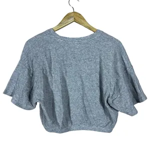 OFFLINE by Aerie Waffle Knit Cropped Short Sleeve Top Heather Grey Size M thumbnail 3