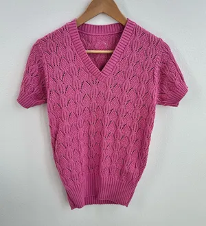 Pink Knit Short Sleeve Sweater Size undefined thumbnail 1