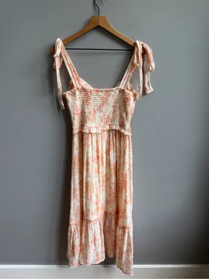 Altar’d State Peach Orange Floral Tie-Shoulder Smocked Midi Dress Medium thumbnail 5